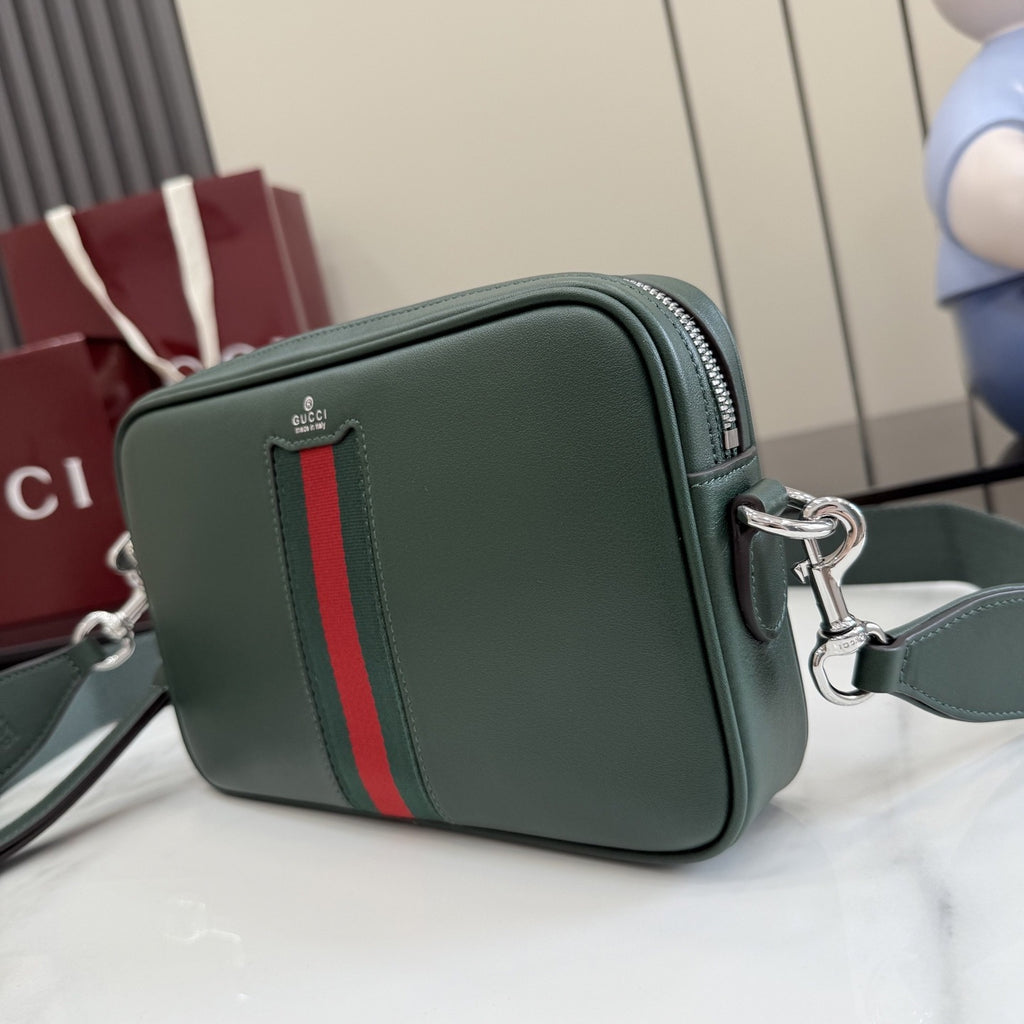 Gucci Green Leather & Canvas Logo Crossbody Bag