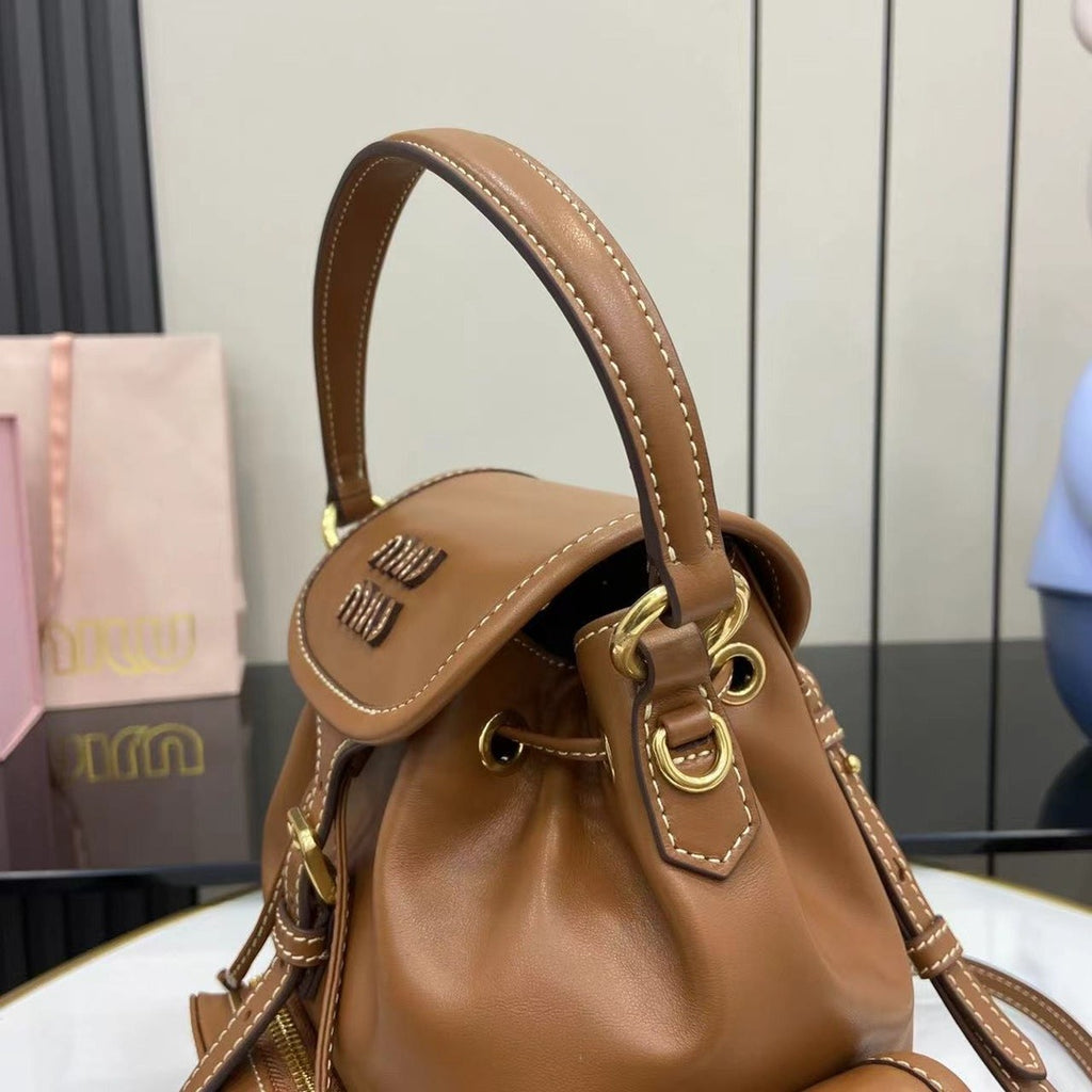 Miu Miu Brown Calfskin Leather Backpack