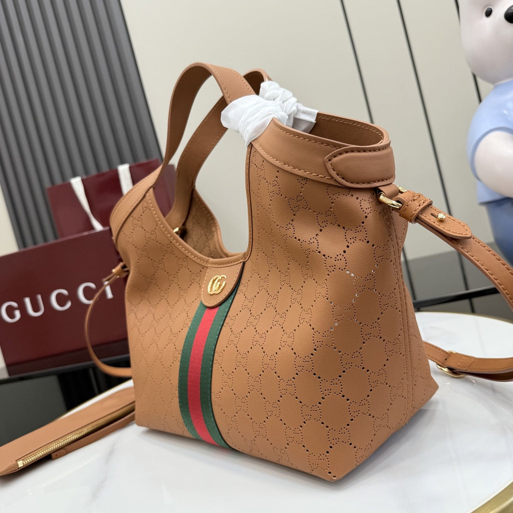 Gucci Brown Leather & Canvas Double G Tote Bag