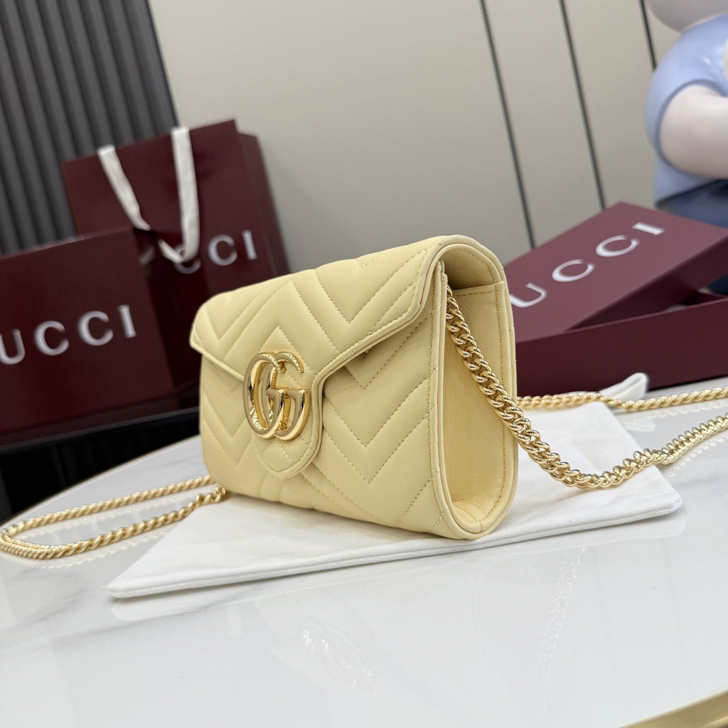 Gucci Yellow Leather GG Marmont Clutch