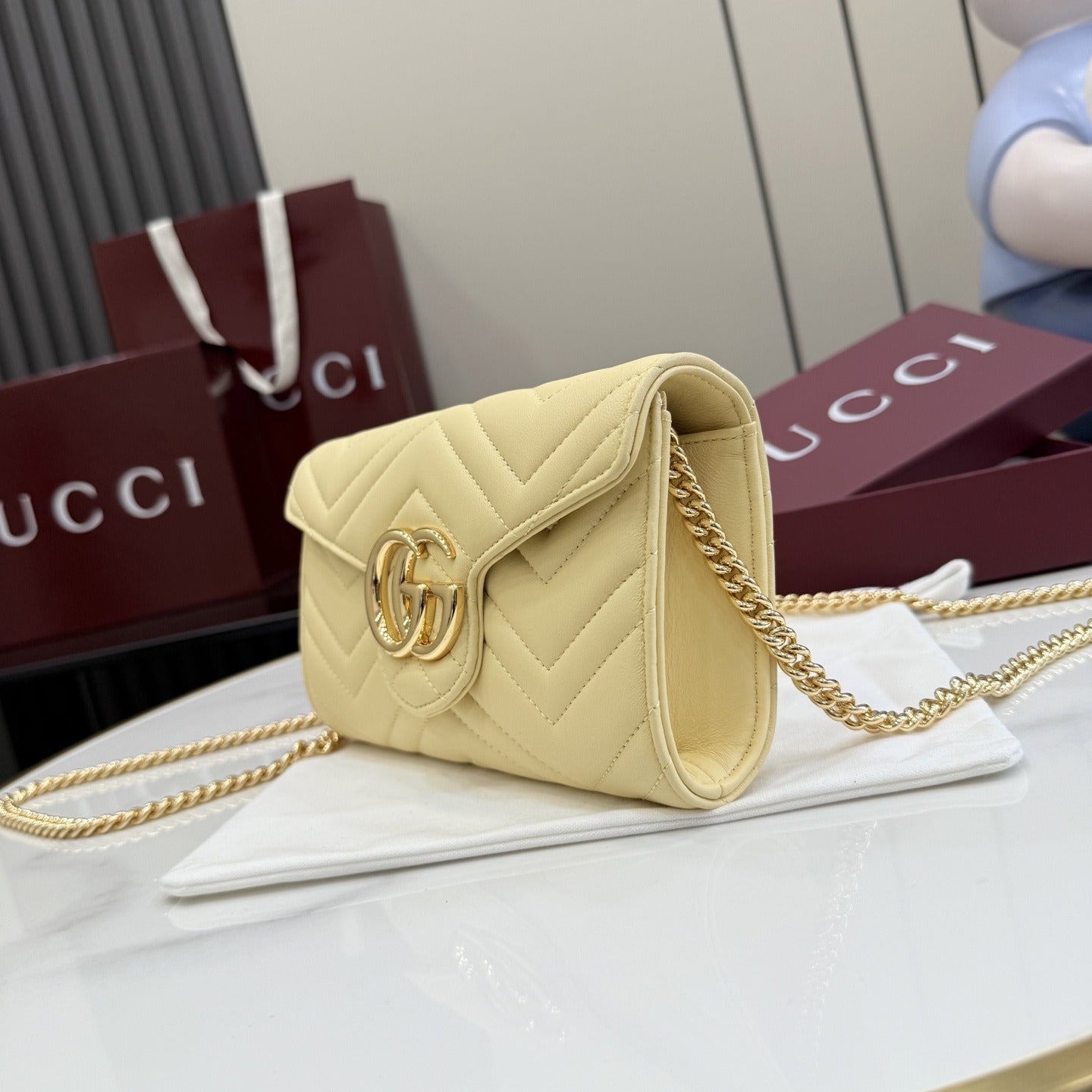 Gucci Yellow Leather GG Marmont Clutch