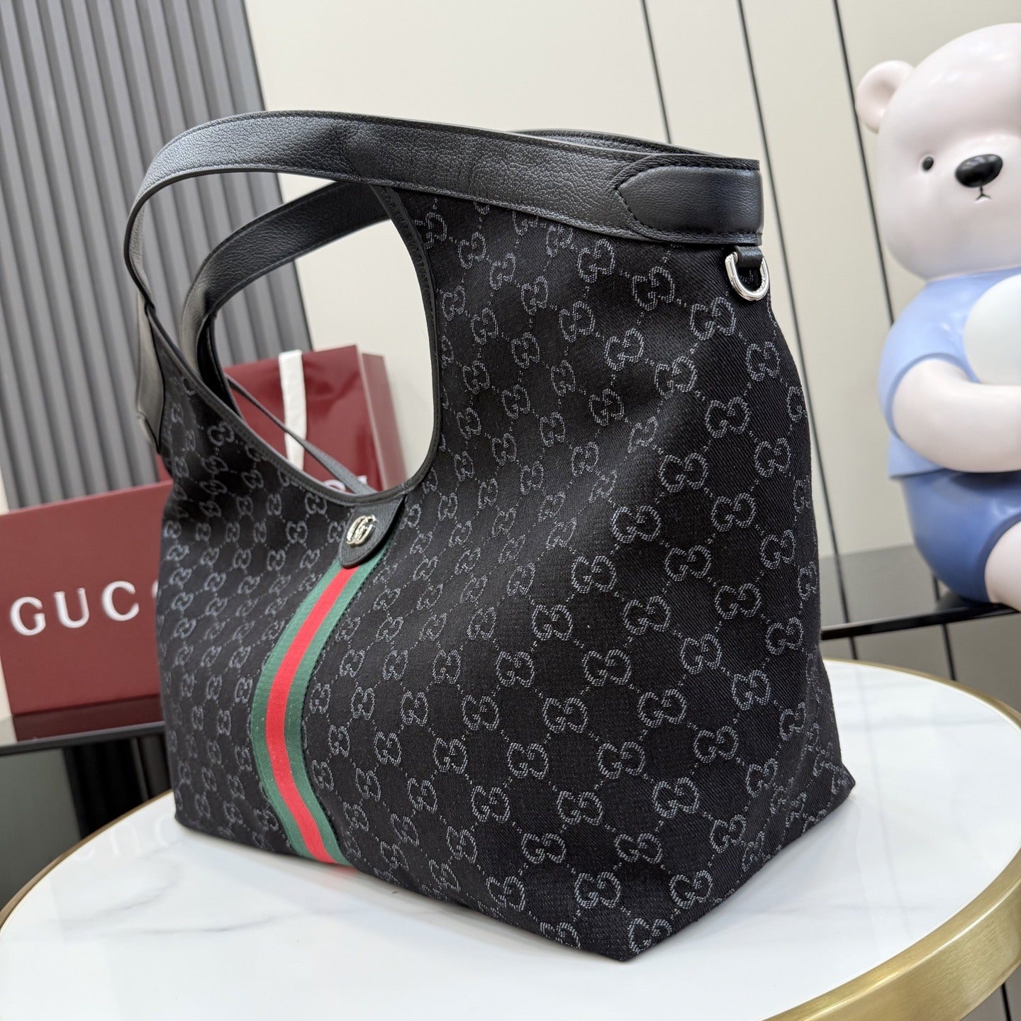 Gucci Black Leather Double G Handbag