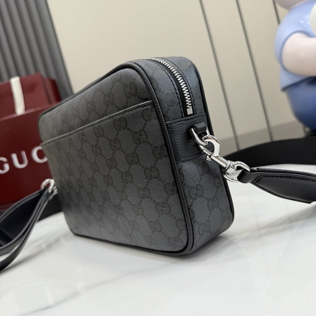 Gucci Black Canvas & Leather Zip Crossbody Bag