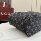 Gucci Black Denim & Leather Logo Tote Bag