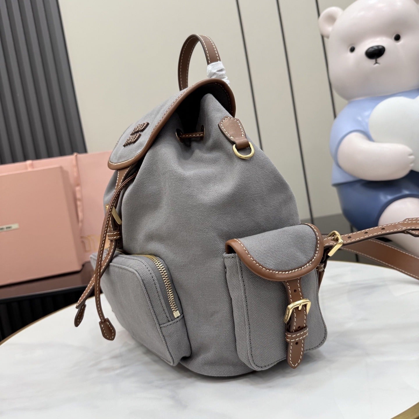 Miu Miu Brown Canvas & Calfskin Leather Backpack