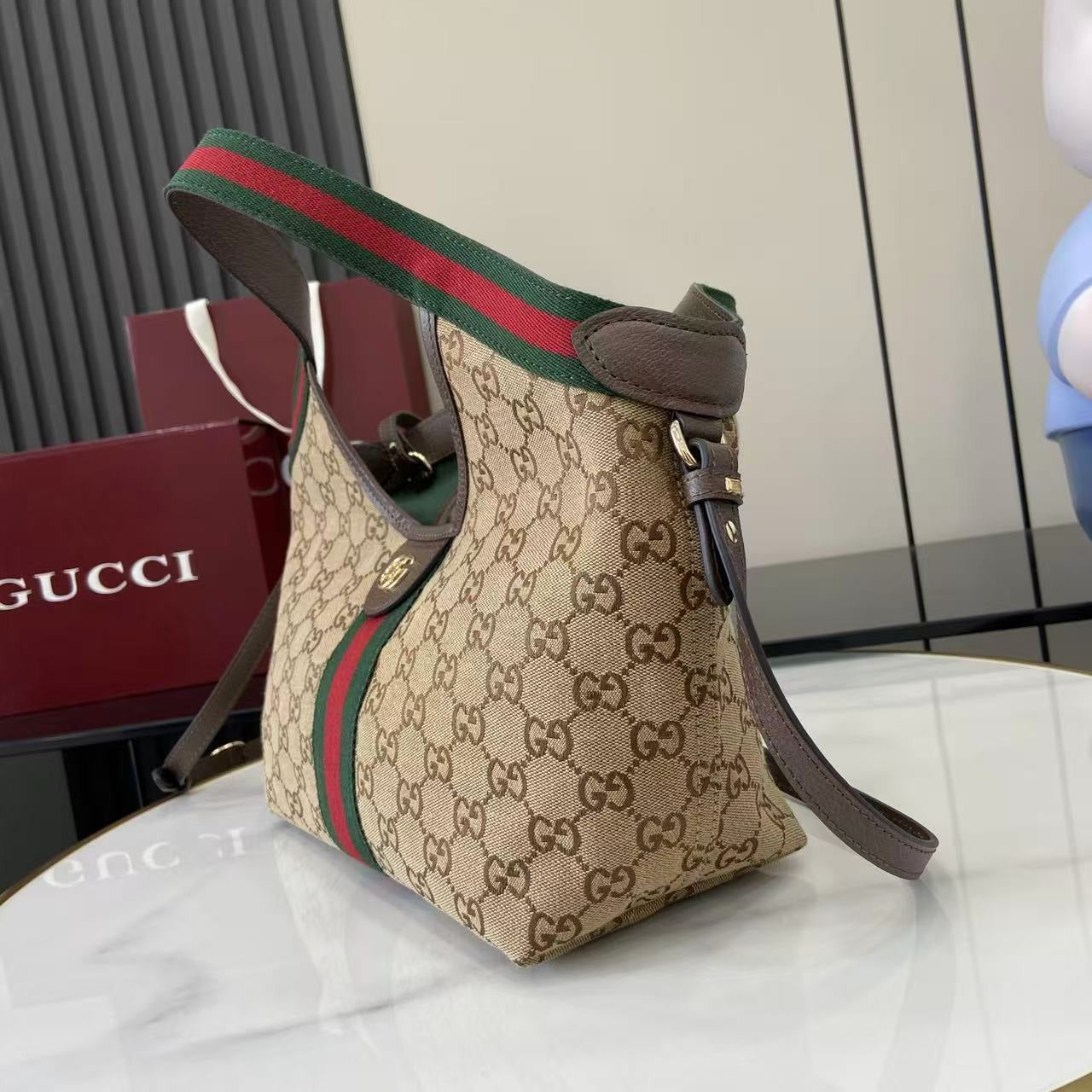 Gucci Brown Canvas & Linen Double G Tote Bag