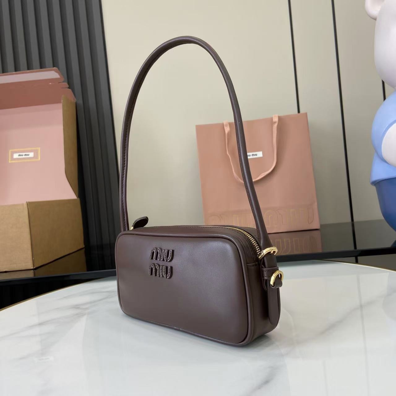 Miu Miu Calfskin Leather & Cotton Colorblock Handbag