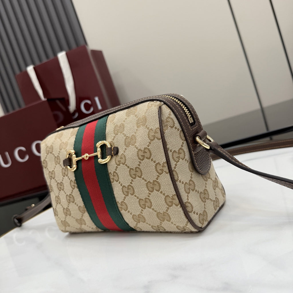 Gucci Brown Canvas & Leather Horsebit Crossbody Bag
