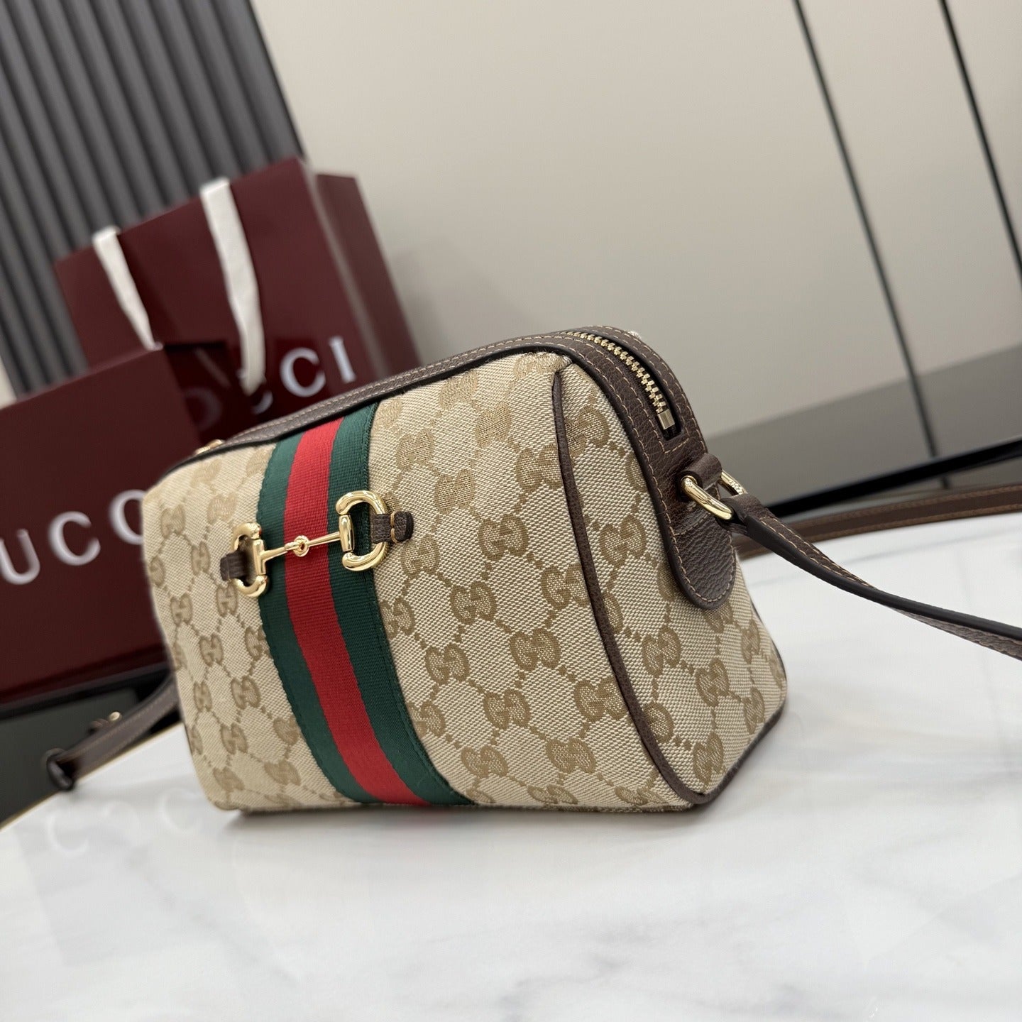 Gucci Brown Canvas & Leather Horsebit Crossbody Bag