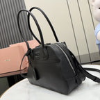 Miu Miu Black Leather & Linen Logo Handbag