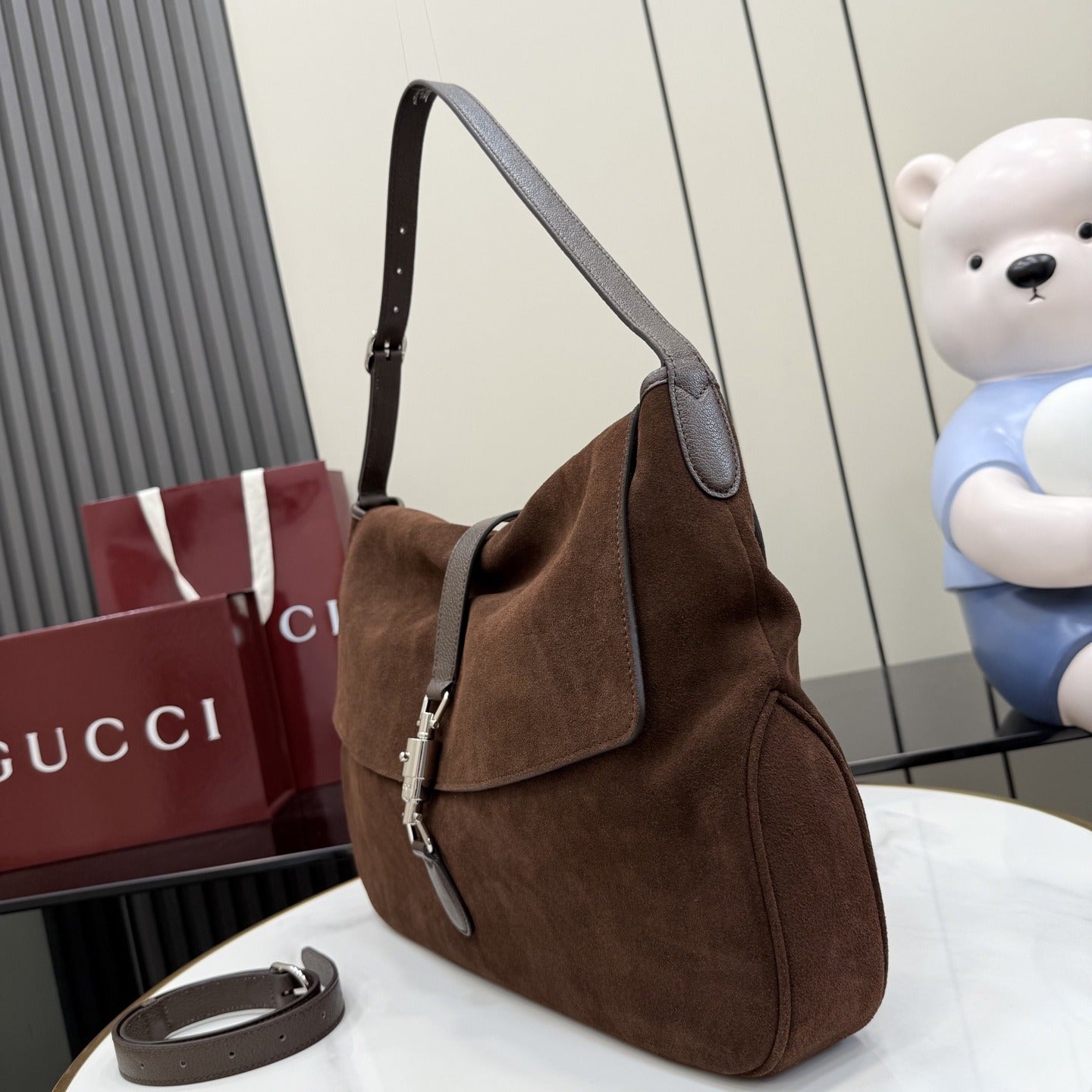 Gucci Brown Lambskin Leather Jackie 1961 Crossbody Bag