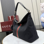 Gucci Black Canvas & Leather Zip Shoulder Bag