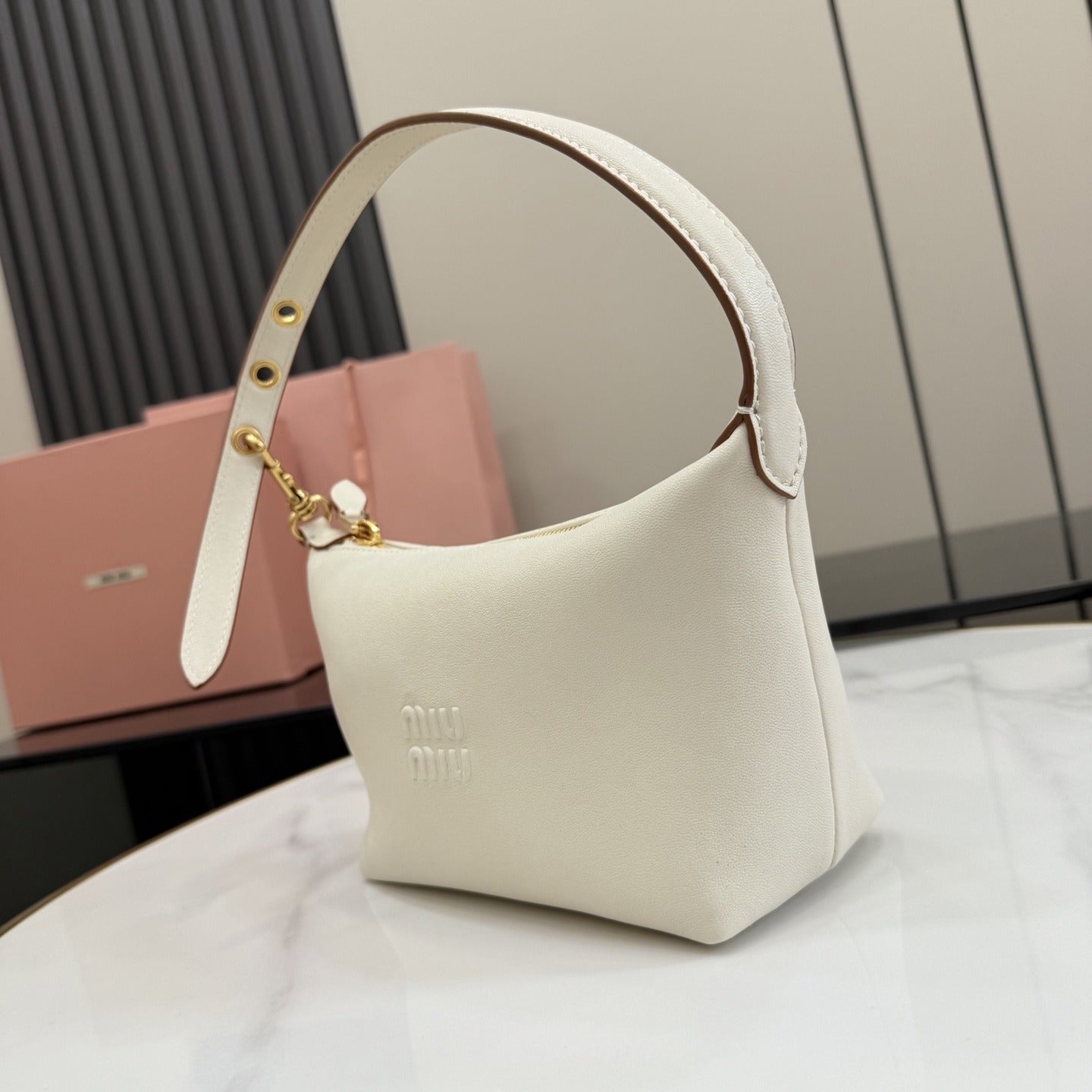 Miu Miu White Patent Leather Logo Handbag