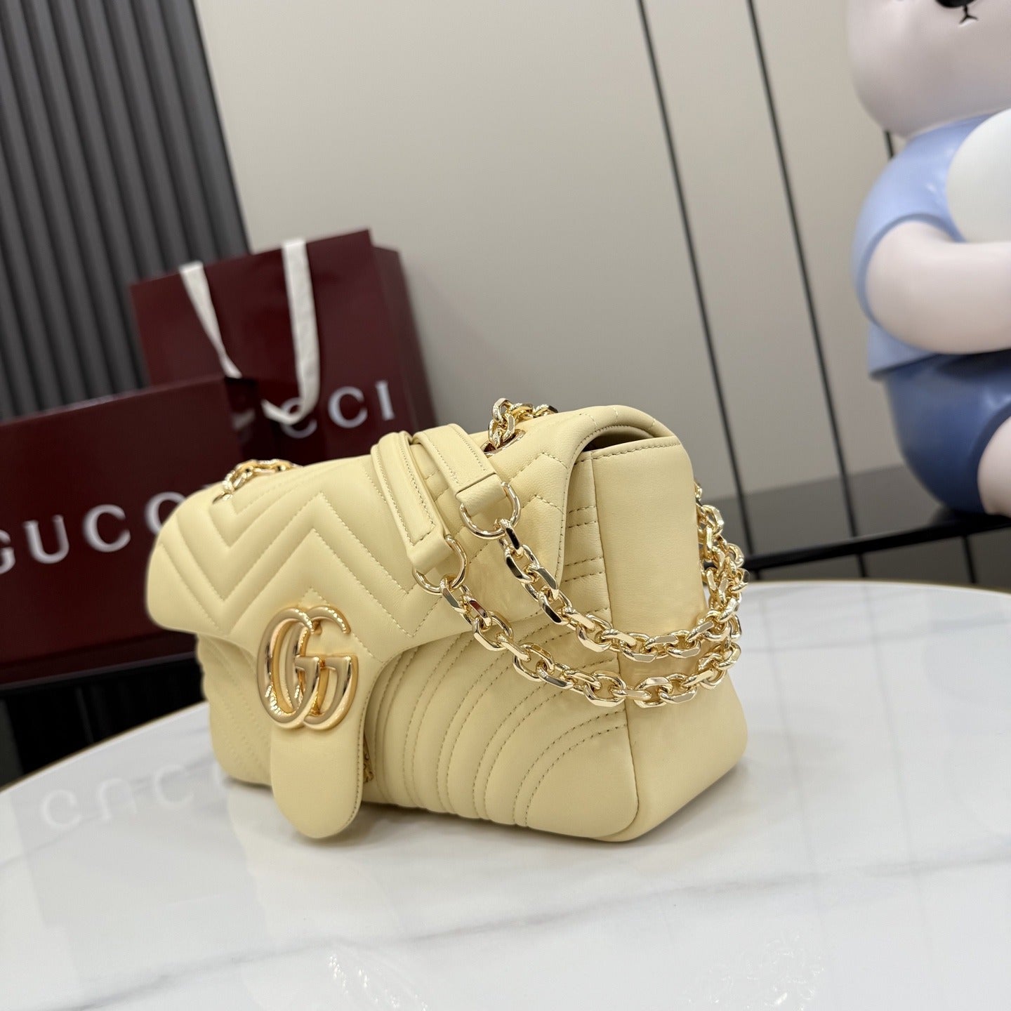 Gucci Yellow Lambskin Leather GG Marmont Shoulder Bag
