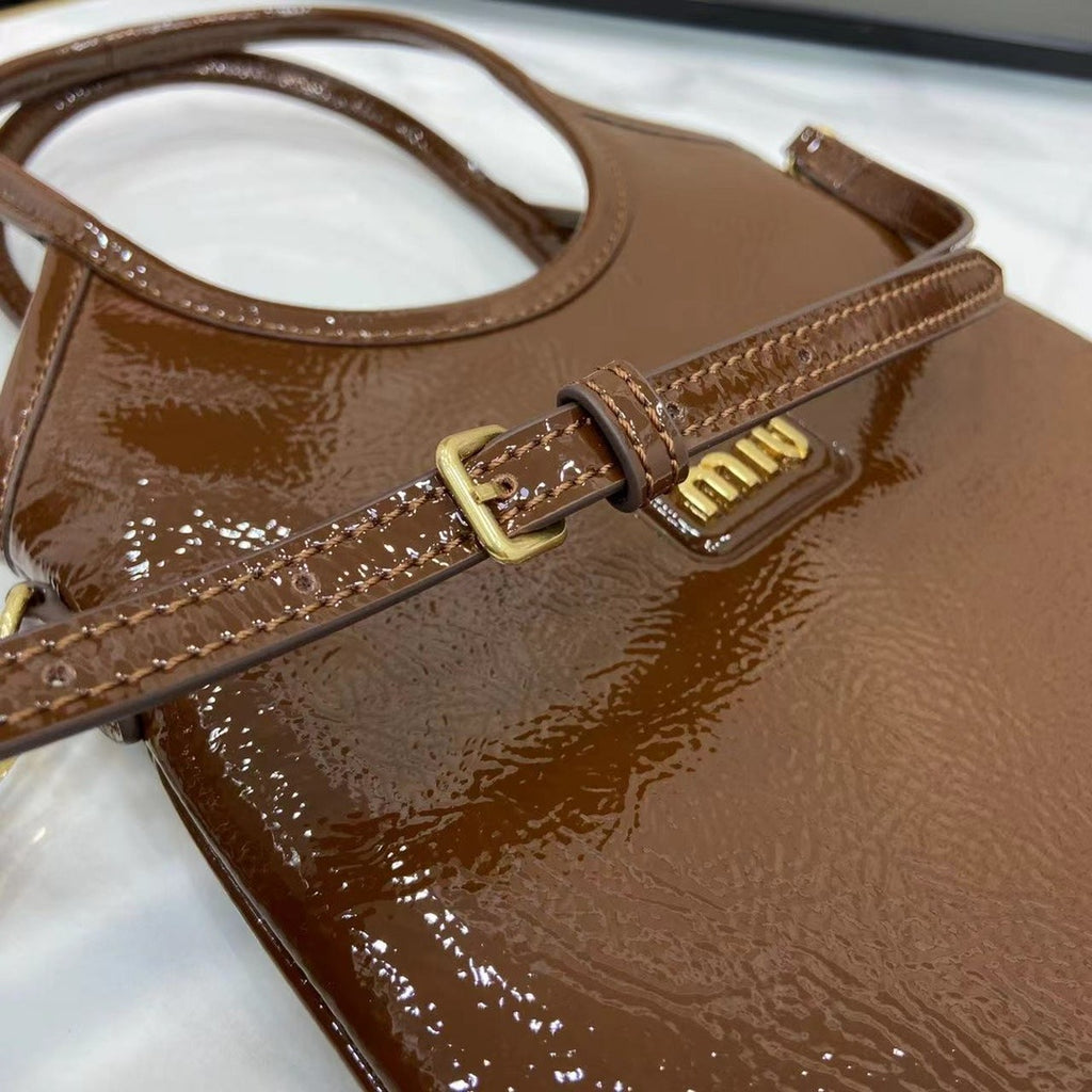 Miu Miu Brown Patent Leather Logo Tote Bag