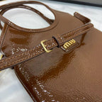 Miu Miu Brown Patent Leather Logo Tote Bag