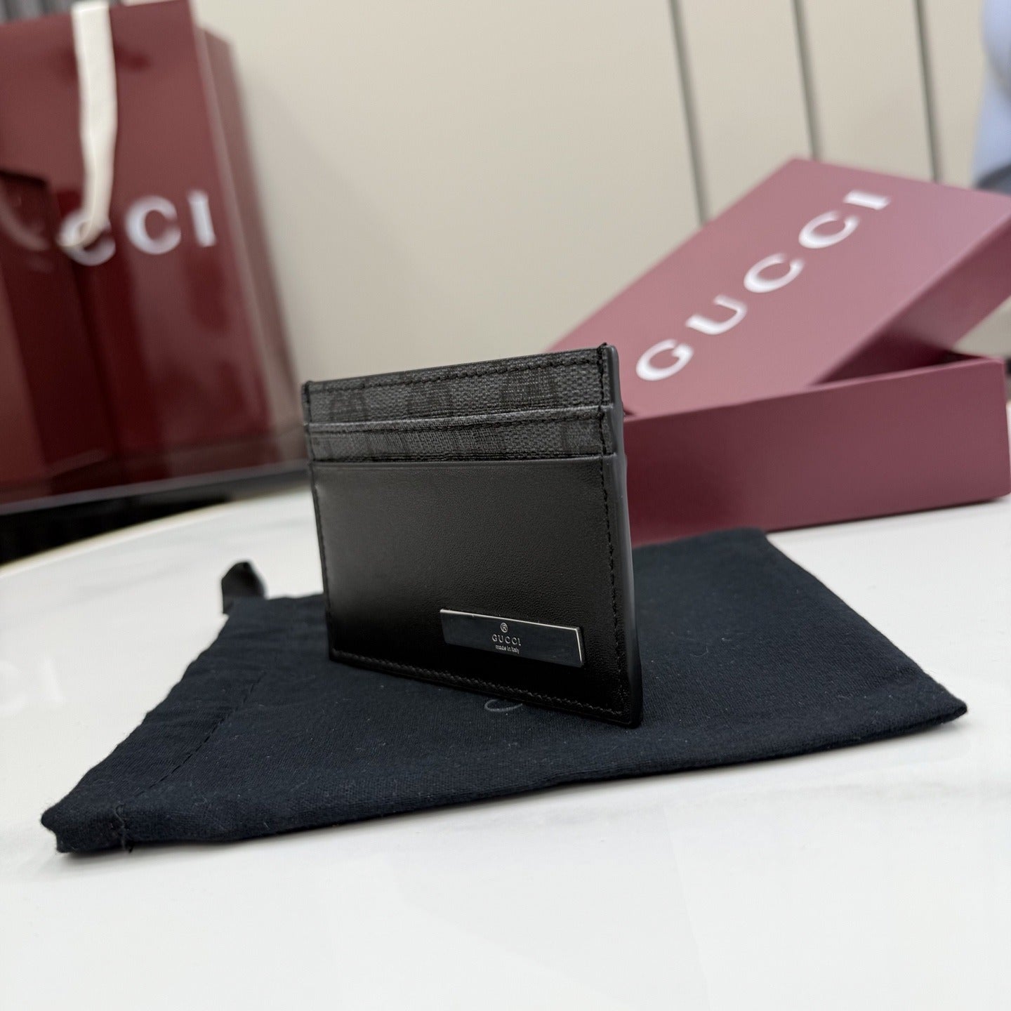 Gucci Black Leather & Canvas Card Holder