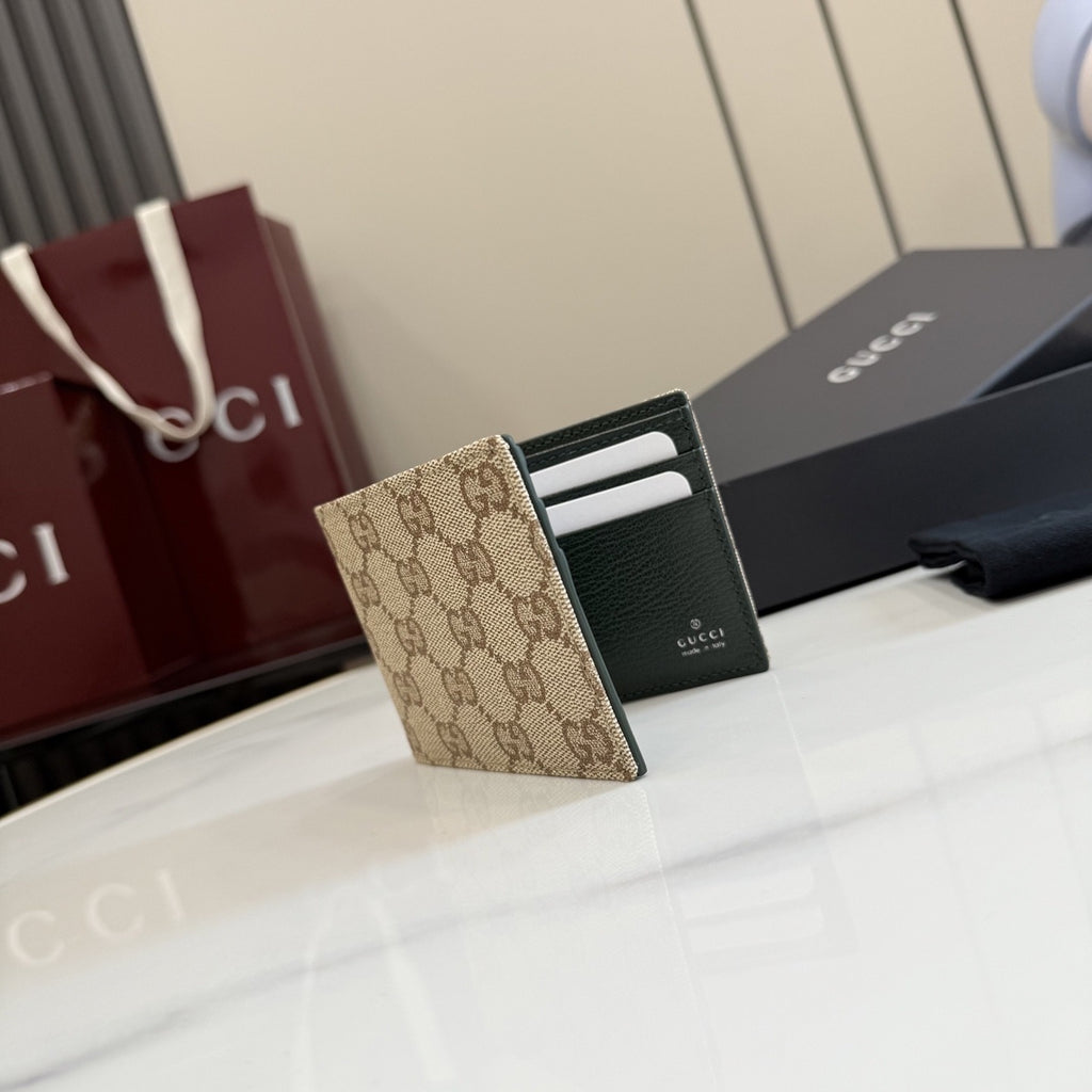 Gucci Green Canvas & Leather Logo Wallet