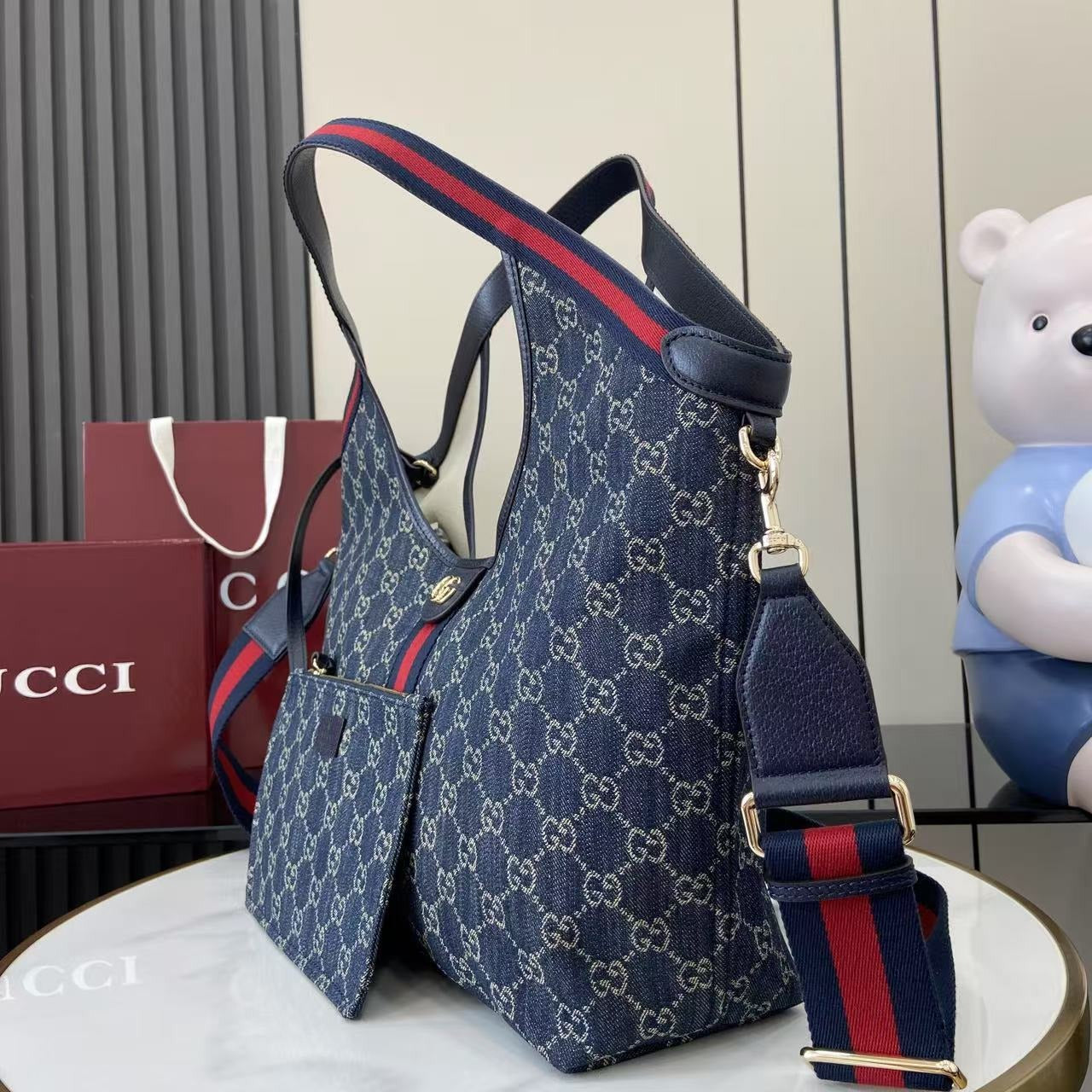 Gucci White Denim Double G Tote Bag