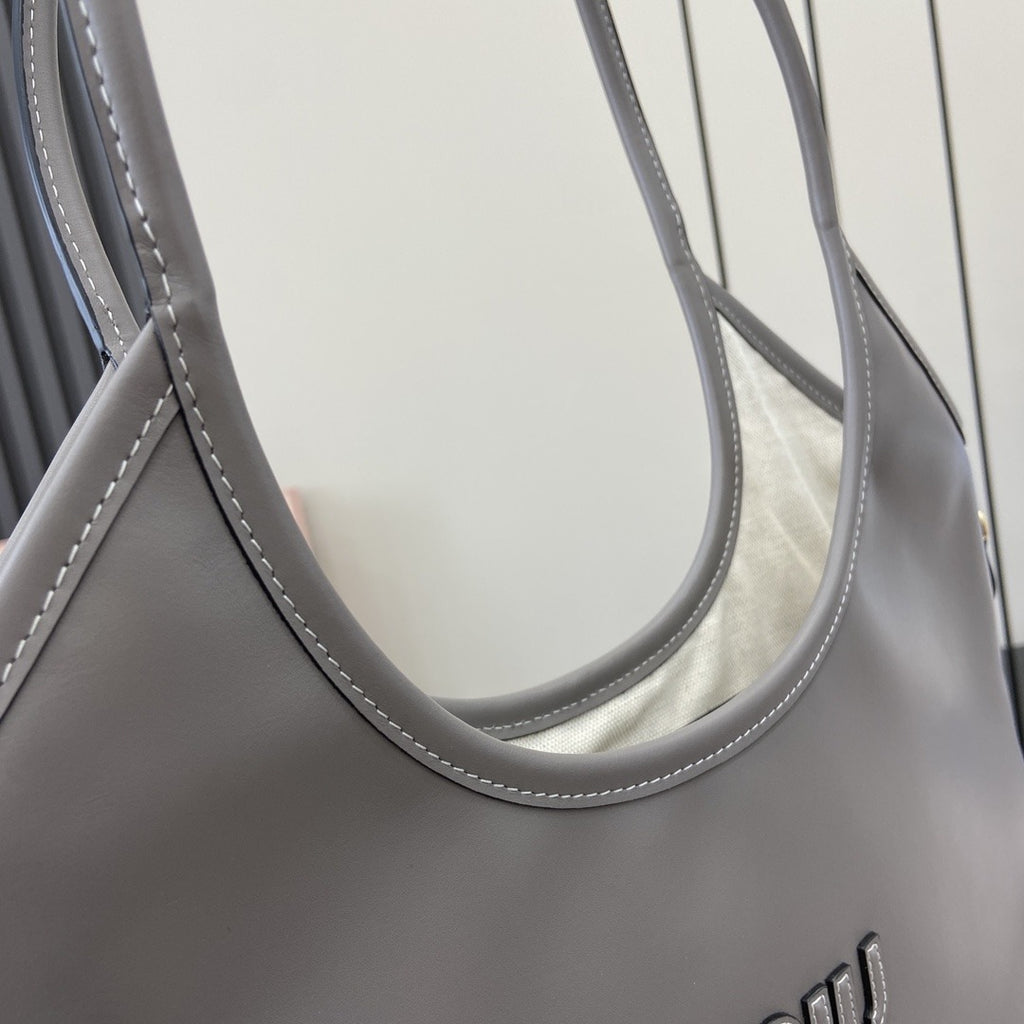 Miu Miu Gray Leather Logo Tote Bag