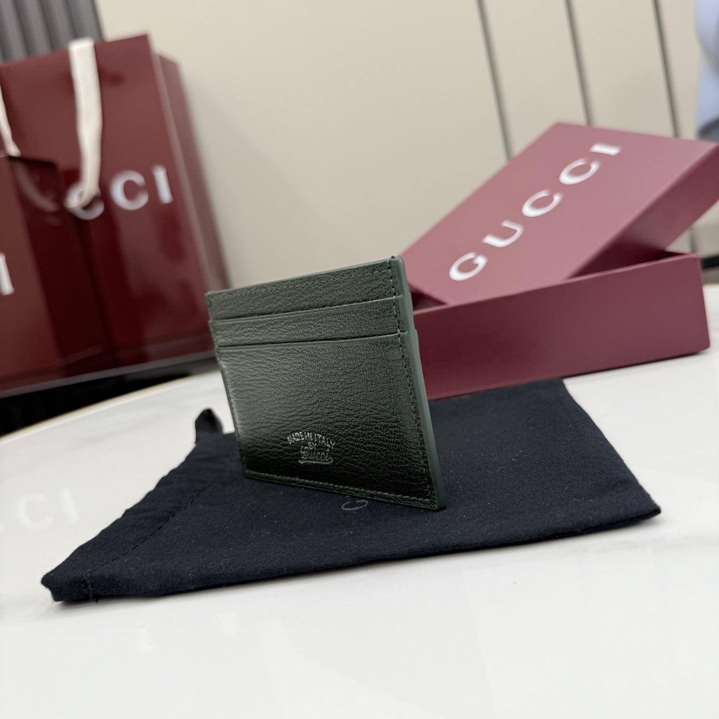Gucci Green Leather Logo Card Holder