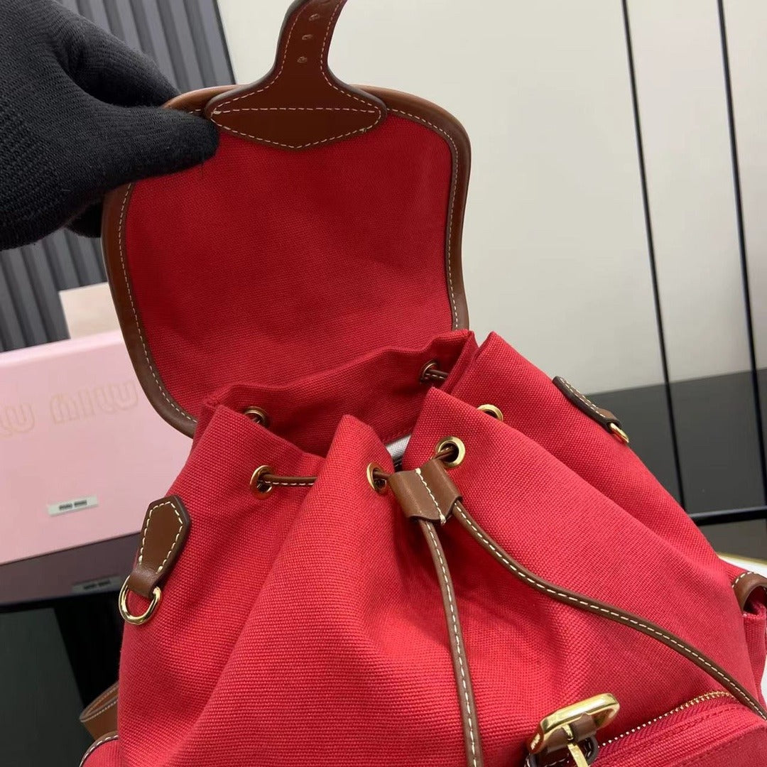 Miu Miu Brown Canvas & Calfskin Leather Backpack