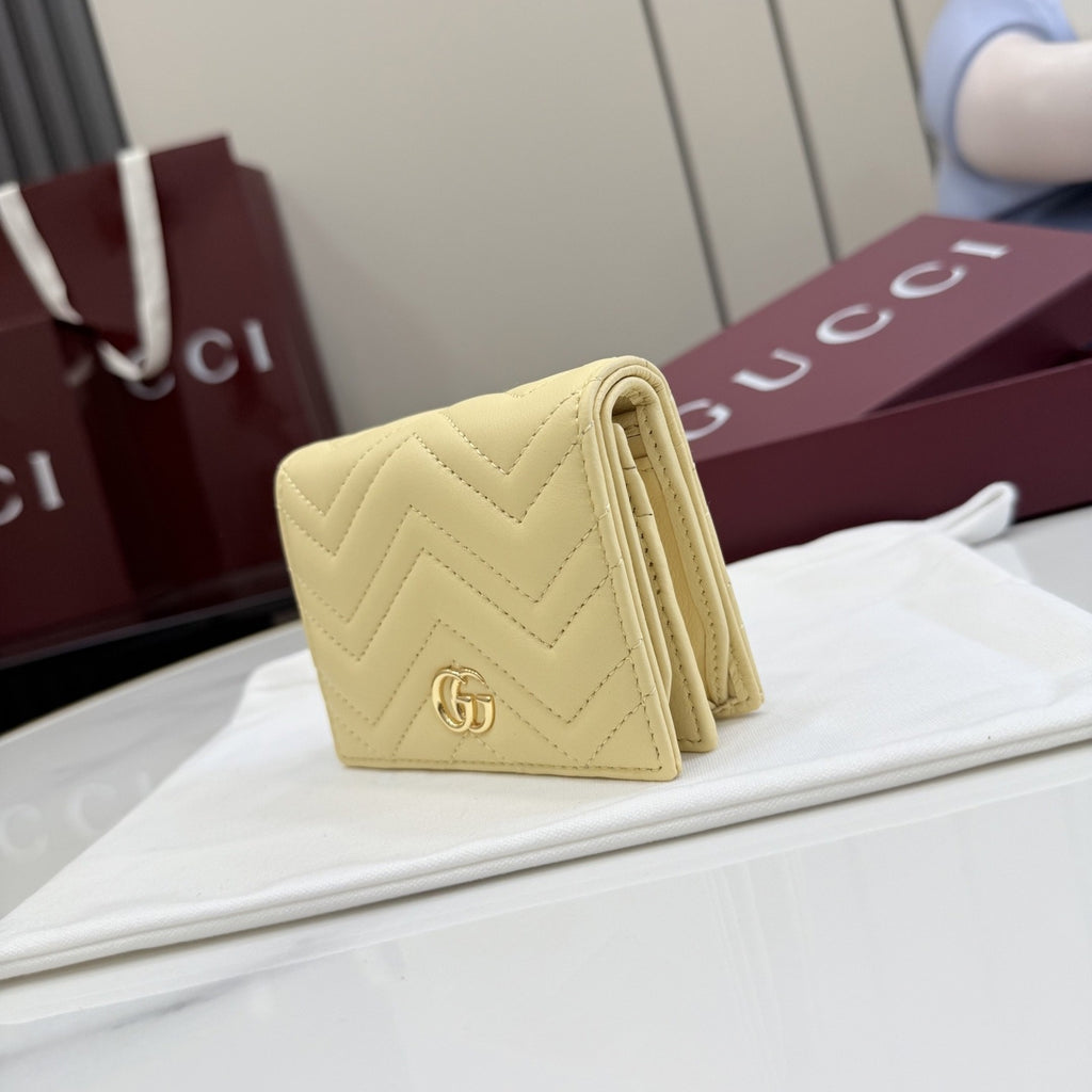 Gucci Yellow Lambskin Leather GG Marmont Wallet