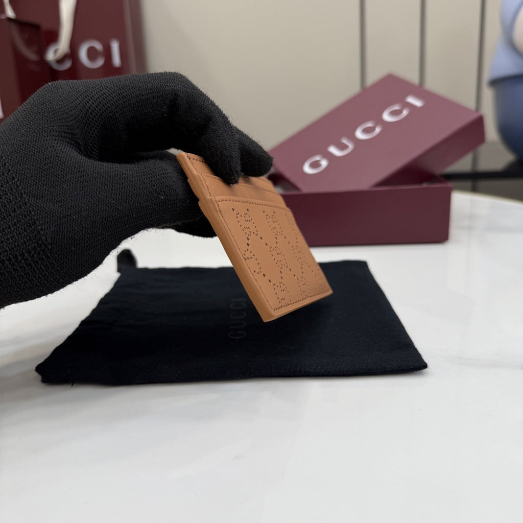 Gucci Brown Leather Openwork Card Holder