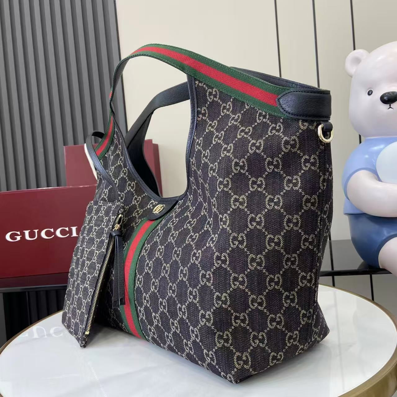 Gucci Black Denim & Canvas Double G Handbag