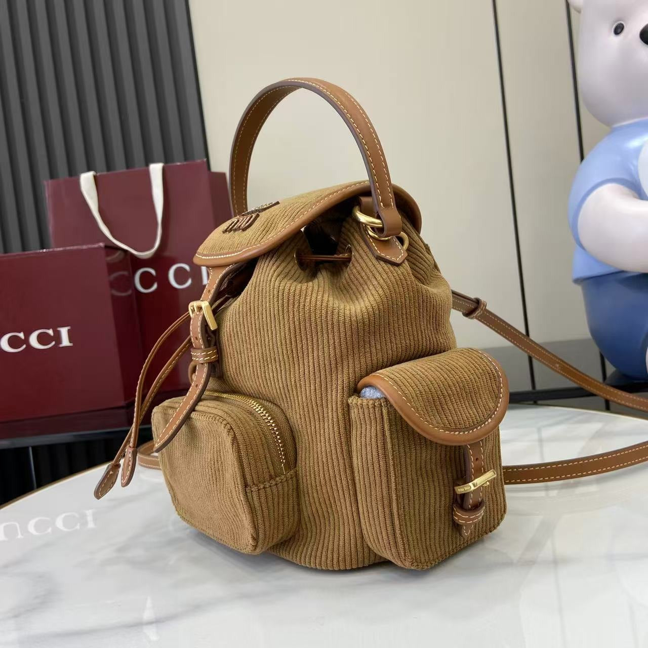 Miu Miu Corduroy & Calfskin Leather Backpack