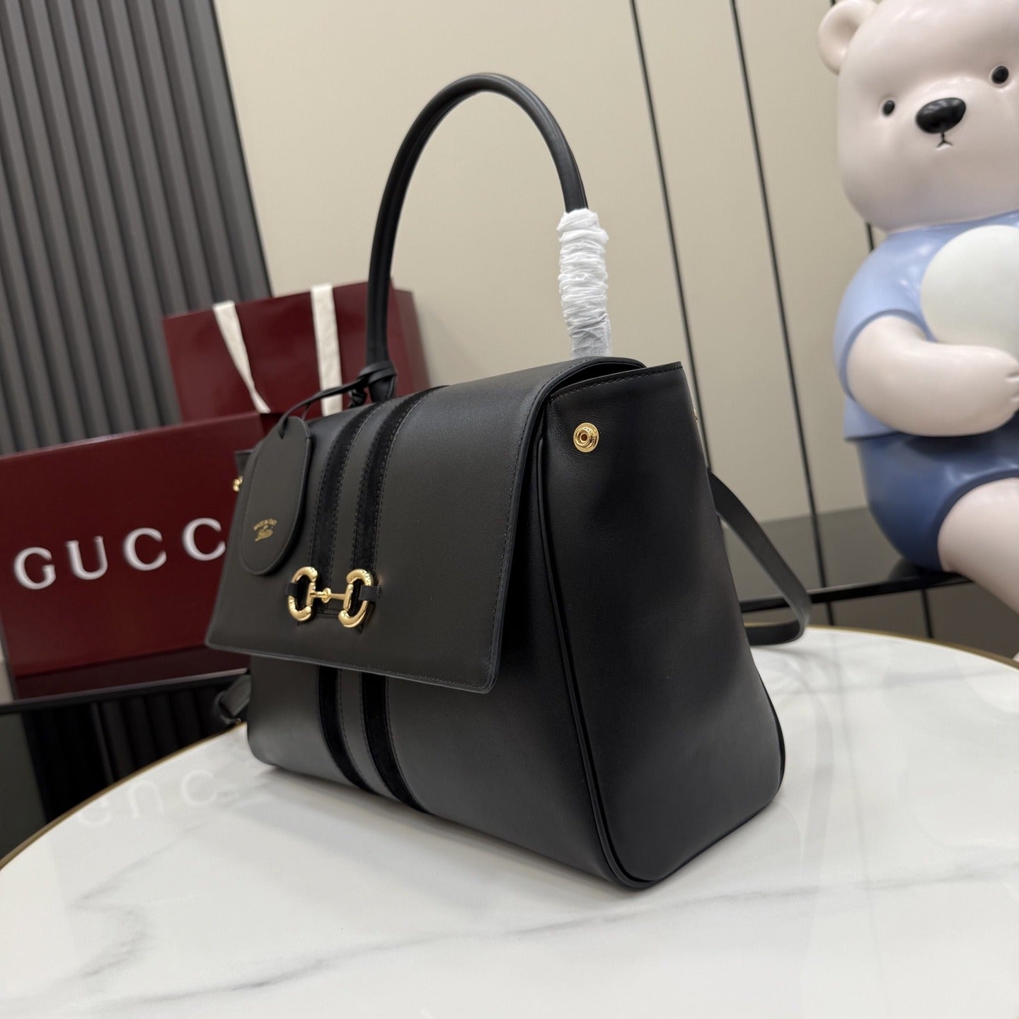 Gucci Black Leather & Canvas Zip Handbag