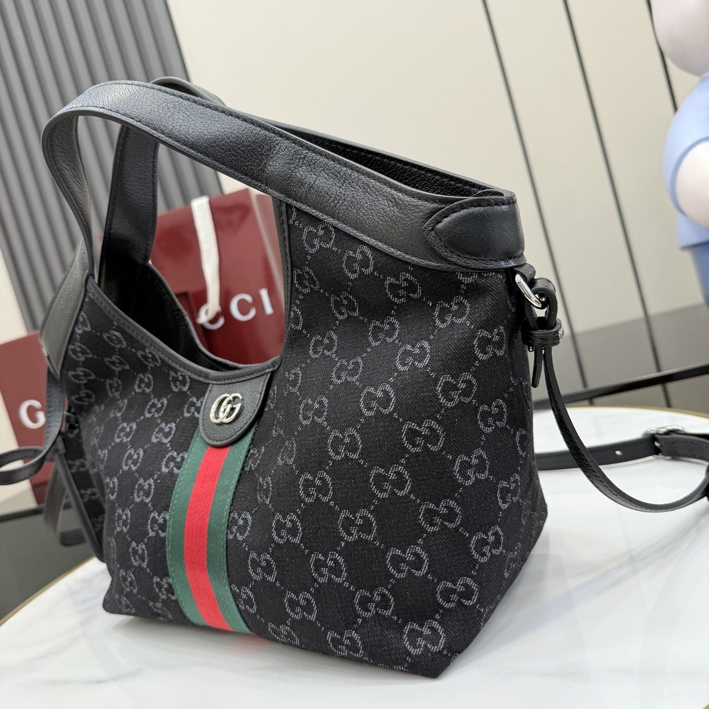 Gucci Black Denim & Leather Double G Clutch
