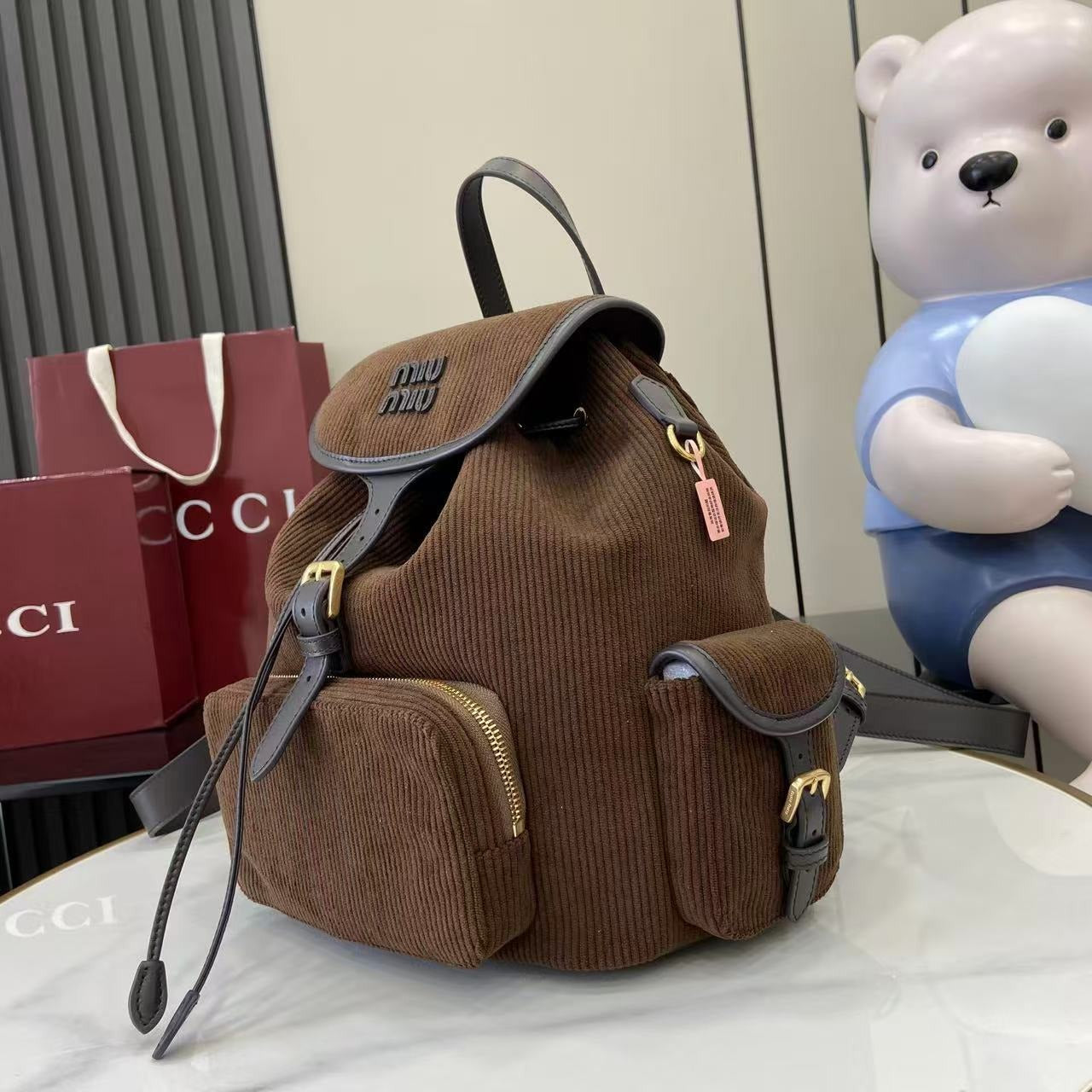 Gucci Corduroy & Calfskin Leather Backpack