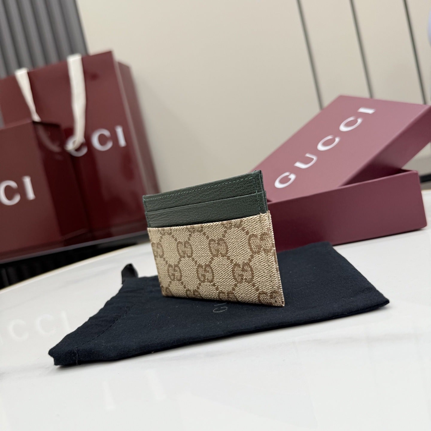 Gucci Brown Canvas & Leather Card Holder
