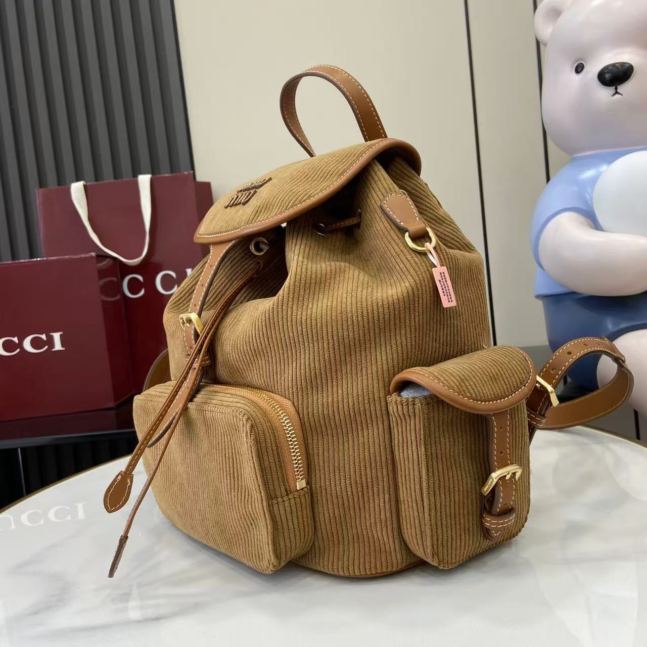 Gucci Corduroy & Calfskin Leather Backpack