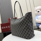 Gucci Black Denim & Leather Logo Tote Bag