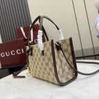 Gucci Brown Leather & Canvas Logo Tote Bag