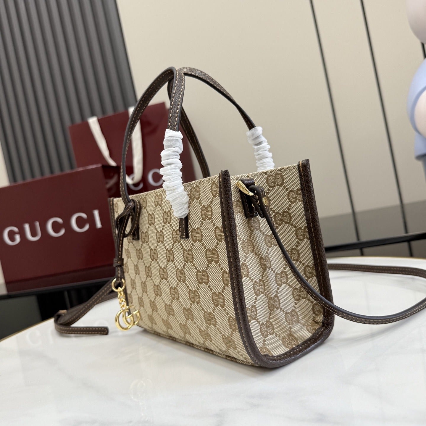 Gucci Brown Leather & Canvas Logo Tote Bag