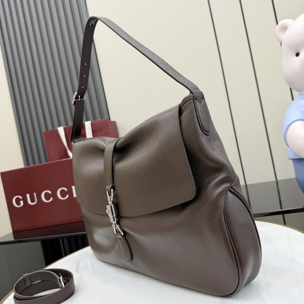 Gucci Brown Lambskin Leather Jackie 1961 Crossbody Bag