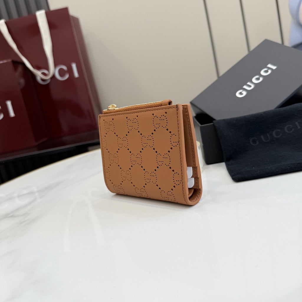 Gucci Brown Leather Openwork Wallet