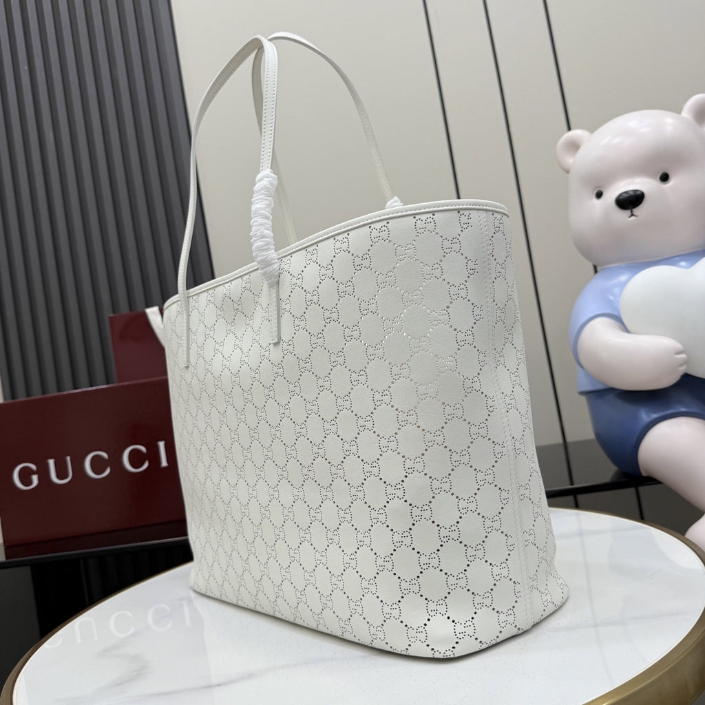 Gucci White Leather Openwork Tote Bag