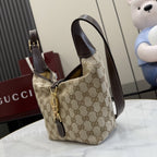 Gucci Brown Canvas & Leather Lock Handbag