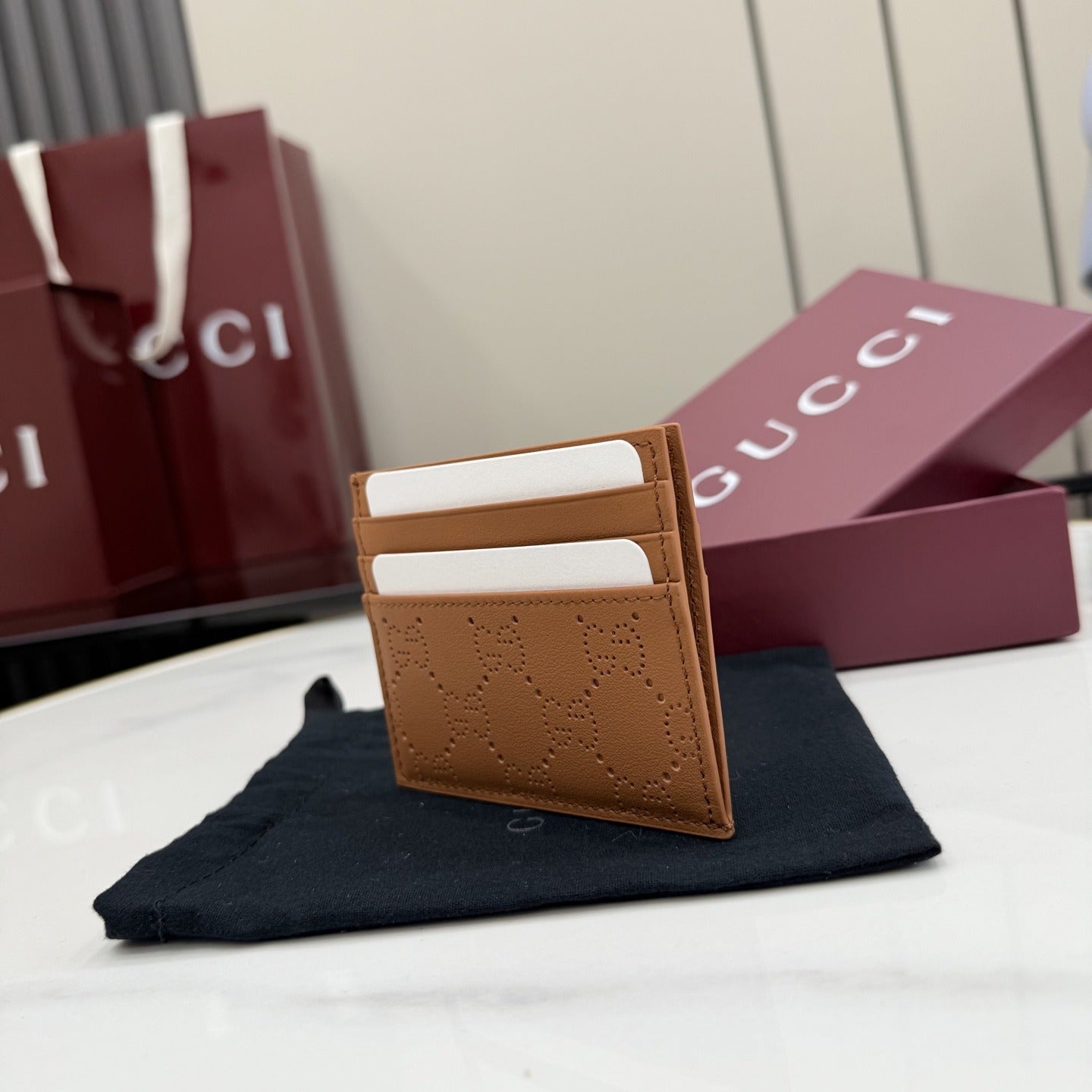 Gucci Brown Leather Openwork Card Holder