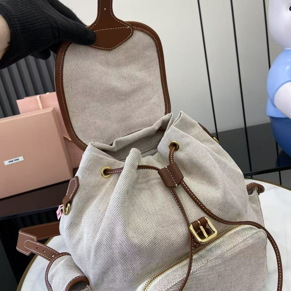 Miu Miu Brown Canvas & Calfskin Leather Backpack