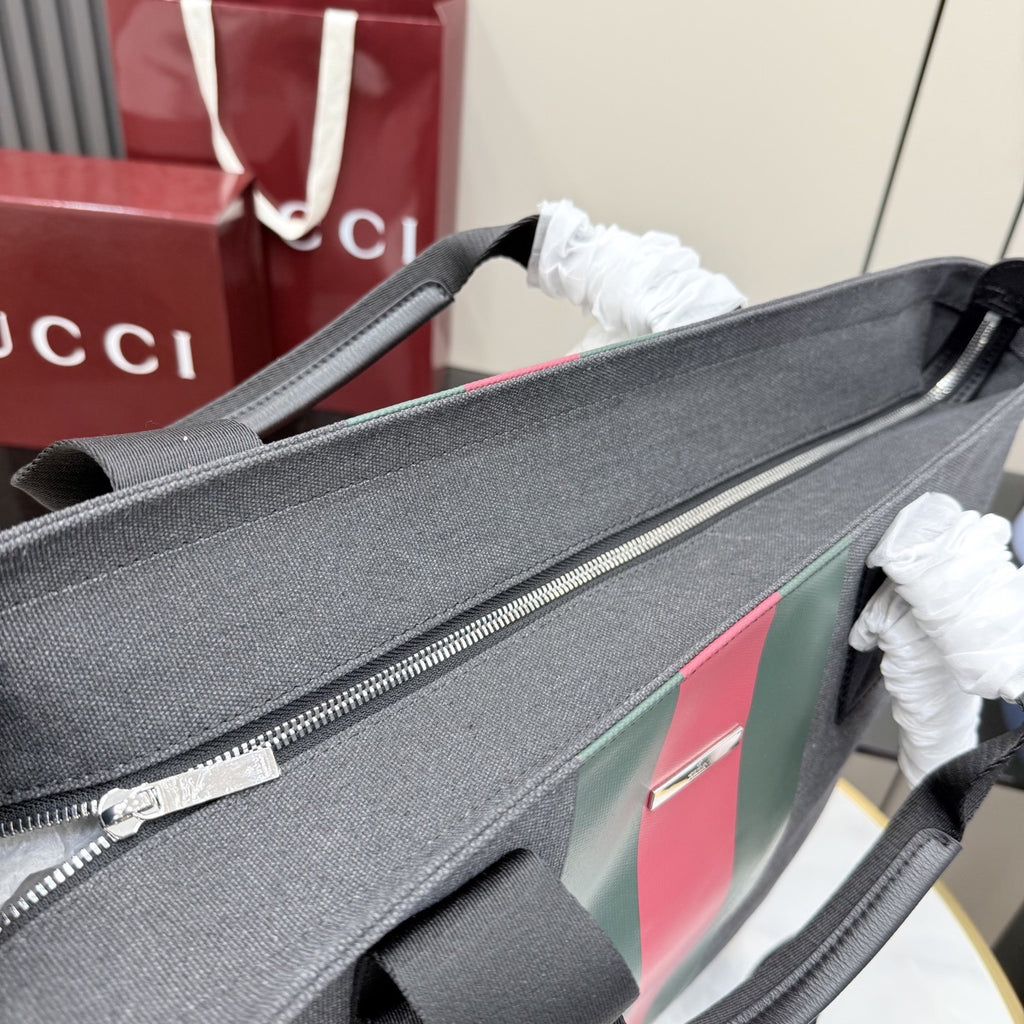 Gucci Black Canvas & Leather Vintage-Finish Tote Bag
