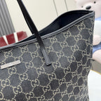 Gucci Black Denim & Leather Logo Tote Bag