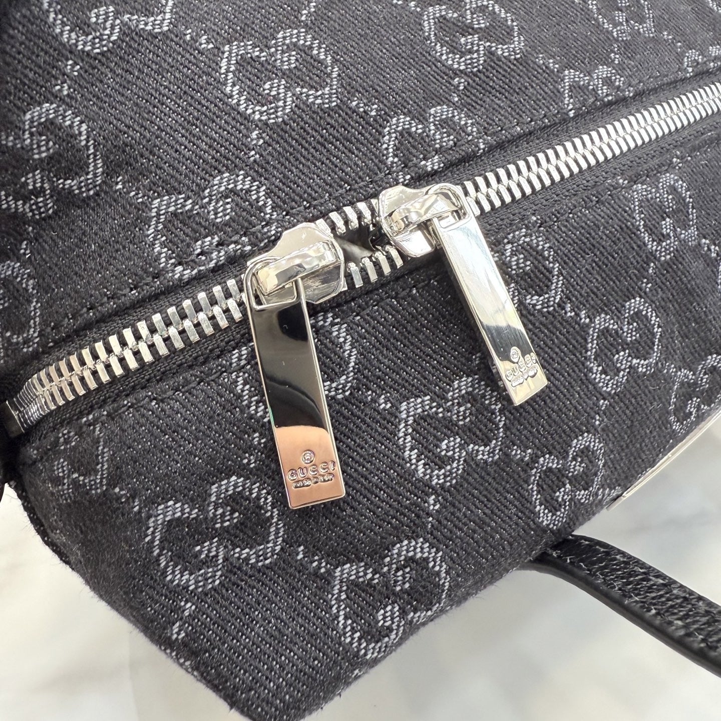 Gucci Black Denim & Leather Zip Handbag