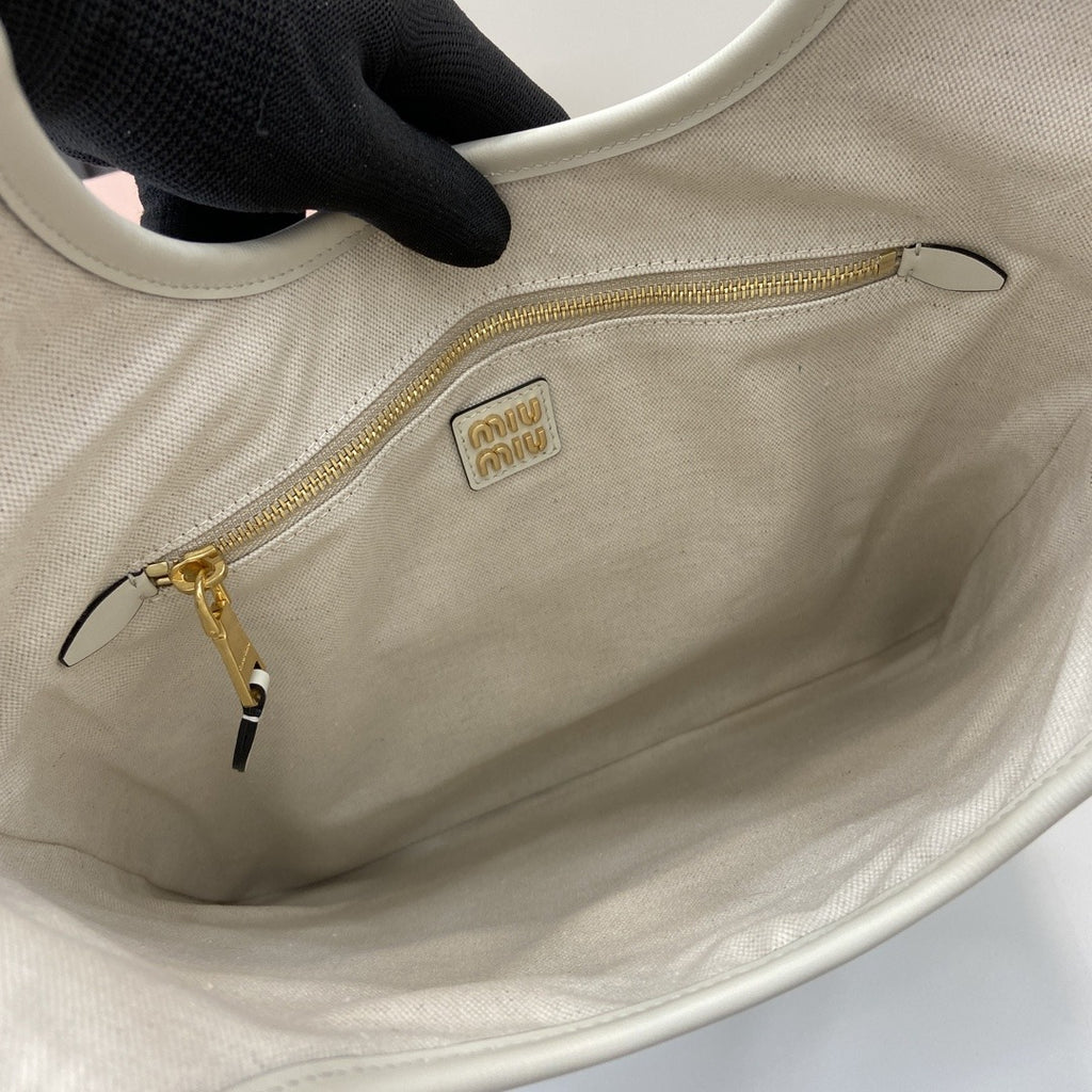 Miu Miu White Leather Logo Tote Bag