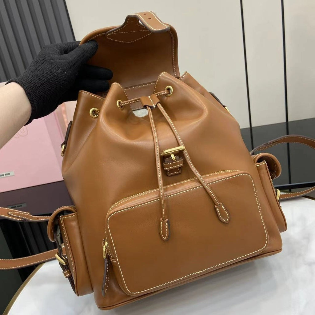 Miu Miu Brown Calfskin Leather Backpack