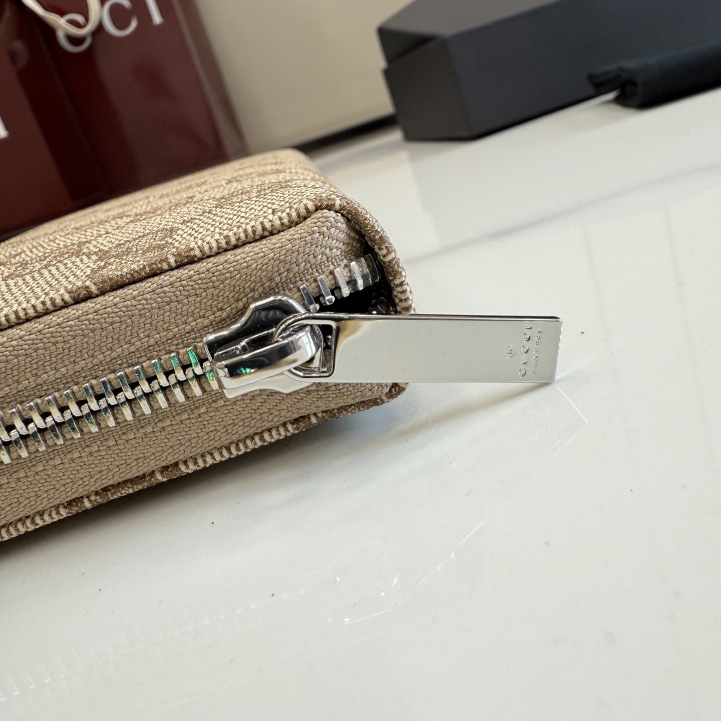 Gucci Brown Canvas & Leather Zip Wallet